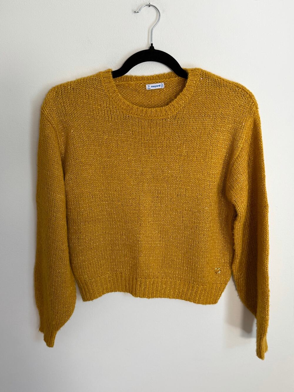 Mayoral mustard yellow sparkle crewneck knit sweater size 14